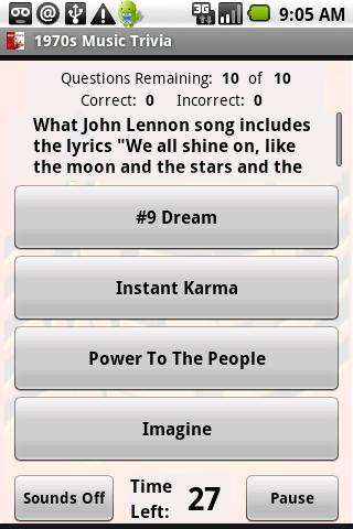 1970s Music Trivia Android Brain & Puzzle