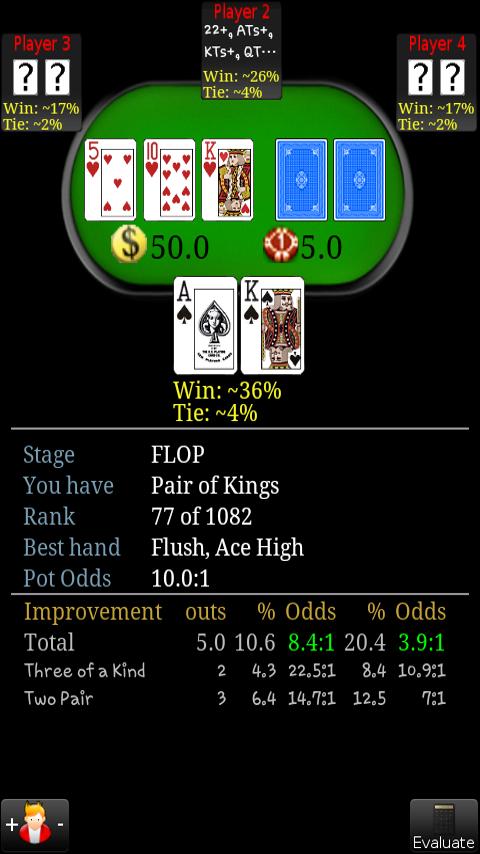 Poker Odds Outs Calc Evaluator Android Cards & Casino