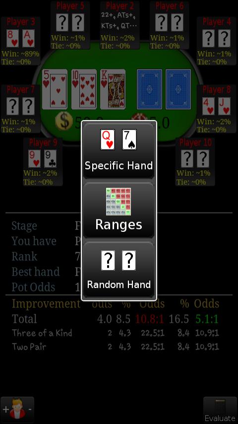 Poker Odds Outs Calc Evaluator Android Cards & Casino