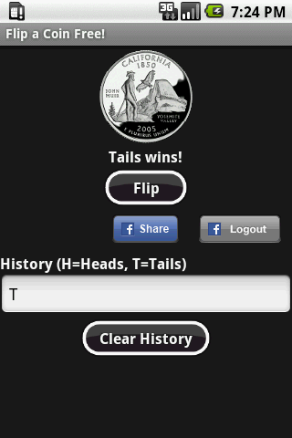 Flip a Coin Free! Facebook Ed. Android Casual