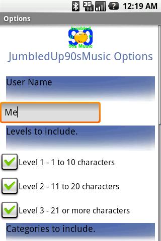 Jumbled Up 90′s Music Titles Android Brain & Puzzle