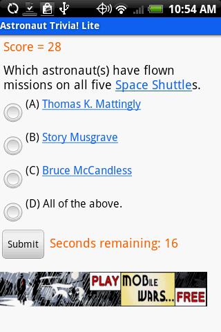 Astronaut Trivia! Lite Android Brain & Puzzle