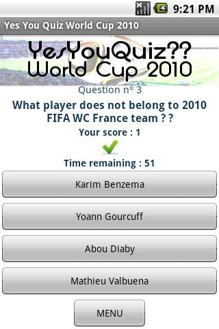 World Cup 2010 Yes You Quiz Android Brain & Puzzle