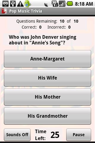 Pop Music Trivia Android Brain & Puzzle